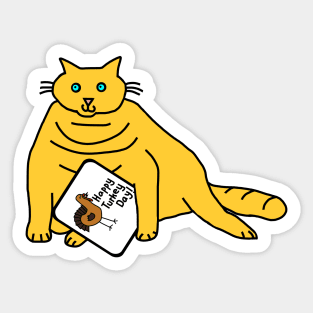 Chubby Cat with Thanksgiving Turkey Greetings Sticker